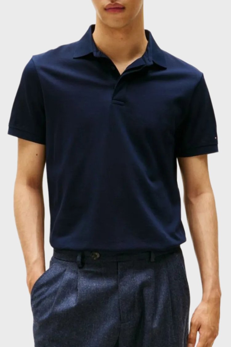 Tommy Hilfiger % 100 Pamuk Regular Fit Düğmeli Erkek Polo Yaka T Shirt MW0MW41513 DW5 LACİVERT - Tommy Hilfiger