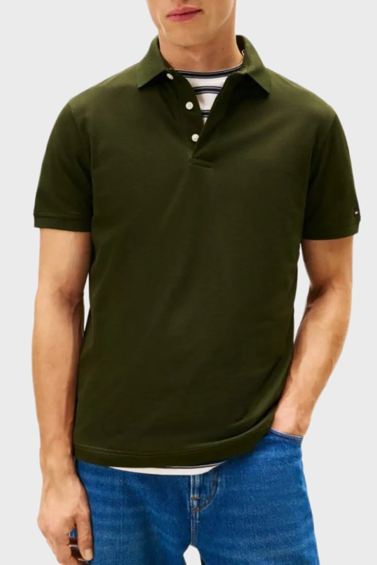 Tommy Hilfiger % 100 Pamuk Regular Fit Düğmeli Erkek Polo Yaka T Shirt MW0MW41513 M1Q YEŞİL - Tommy Hilfiger