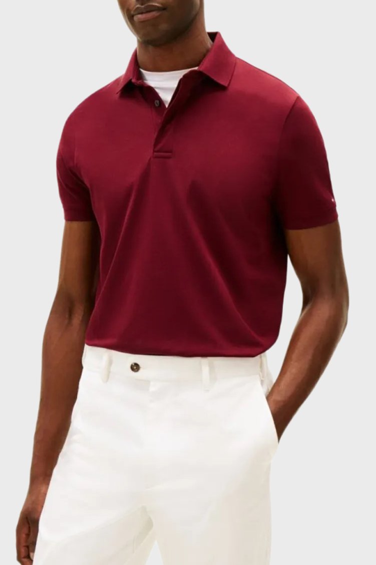 Tommy Hilfiger % 100 Pamuk Regular Fit Düğmeli Erkek Polo Yaka T Shirt MW0MW41513 VLP BORDO - Tommy Hilfiger