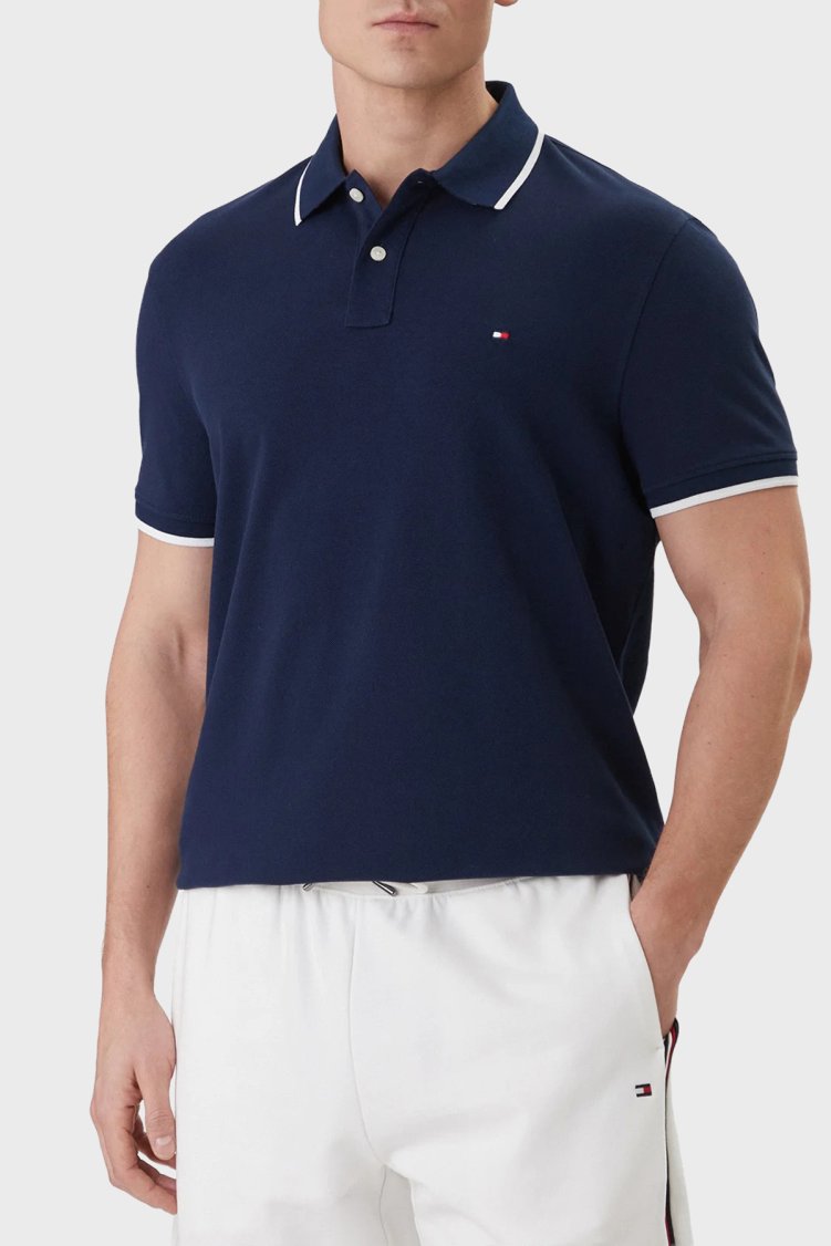 Tommy Hilfiger % 100 Pamuk Regular Fit Düğmeli Erkek Polo Yaka T Shirt MW0MW42748 DCC LACİVERT - Tommy Hilfiger