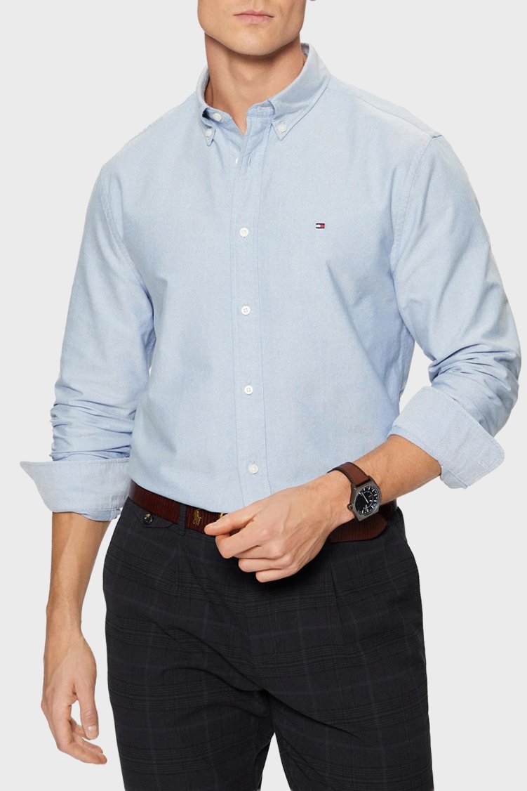 Tommy Hilfiger % 100 Pamuk Regular Fit Erkek Gömlek MW0MW35774 0GZ AÇIK MAVİ - Tommy Hilfiger