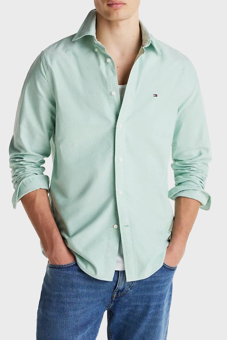 Tommy Hilfiger % 100 Pamuk Regular Fit Erkek Gömlek MW0MW35774 L4F YEŞİL - Tommy Hilfiger