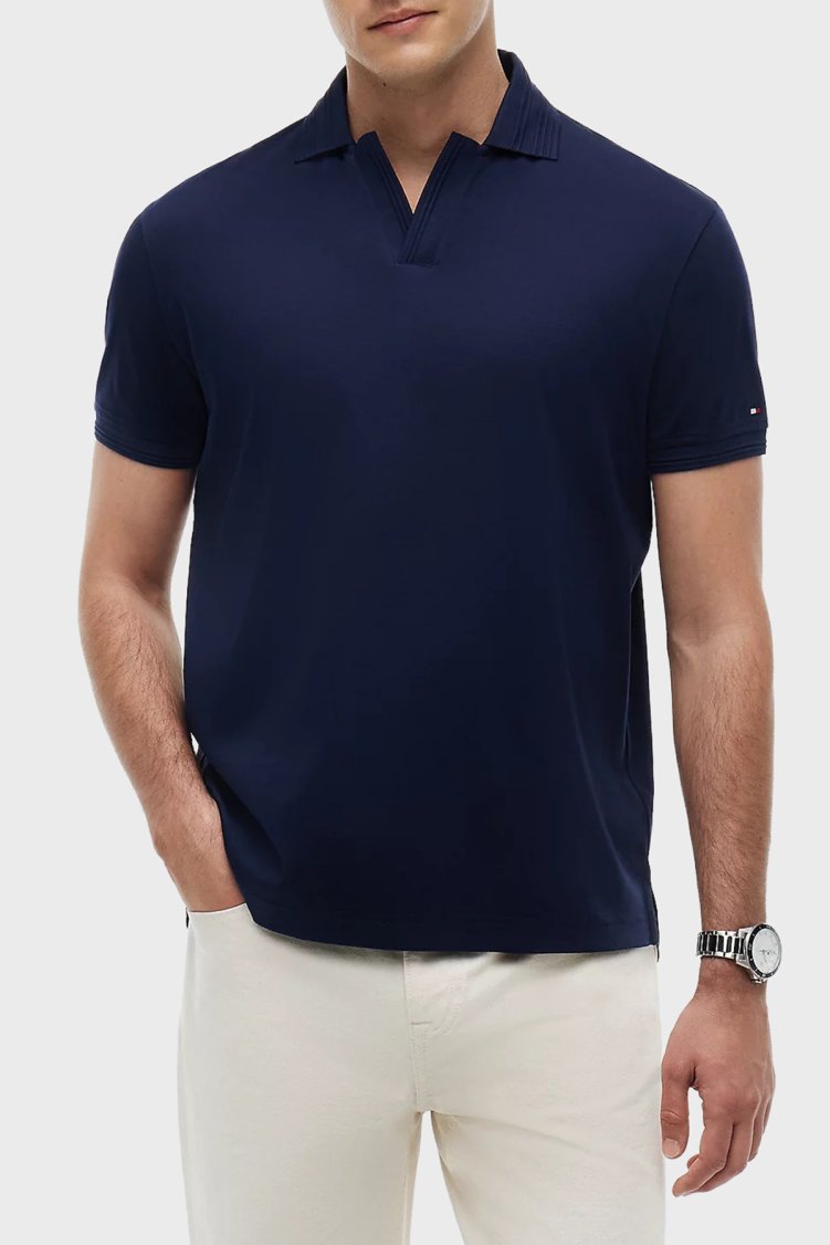 Tommy Hilfiger % 100 Pamuk Regular Fit Erkek Polo Yaka T Shirt MW0MW42745 DCC LACİVERT - Tommy Hilfiger