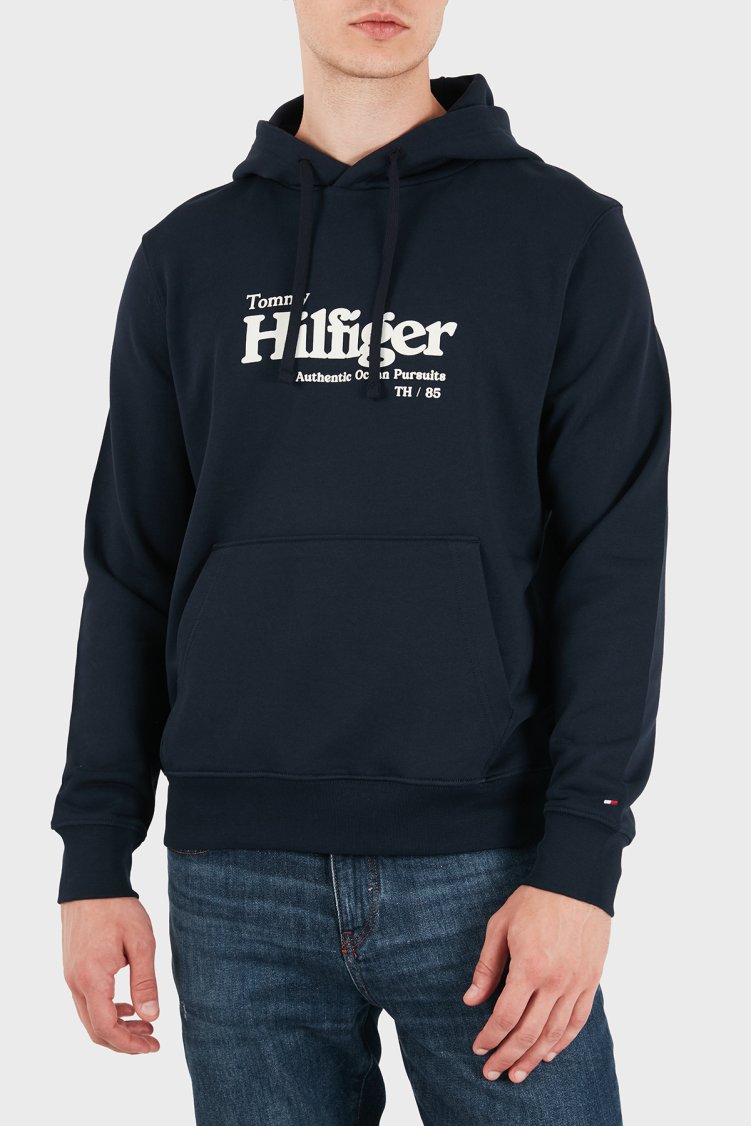 Tommy Hilfiger % 100 Pamuk Regular Fit Kapüşonlu Erkek Sweat MW0MW43223 DW5 Lacivert - Tommy Hilfiger