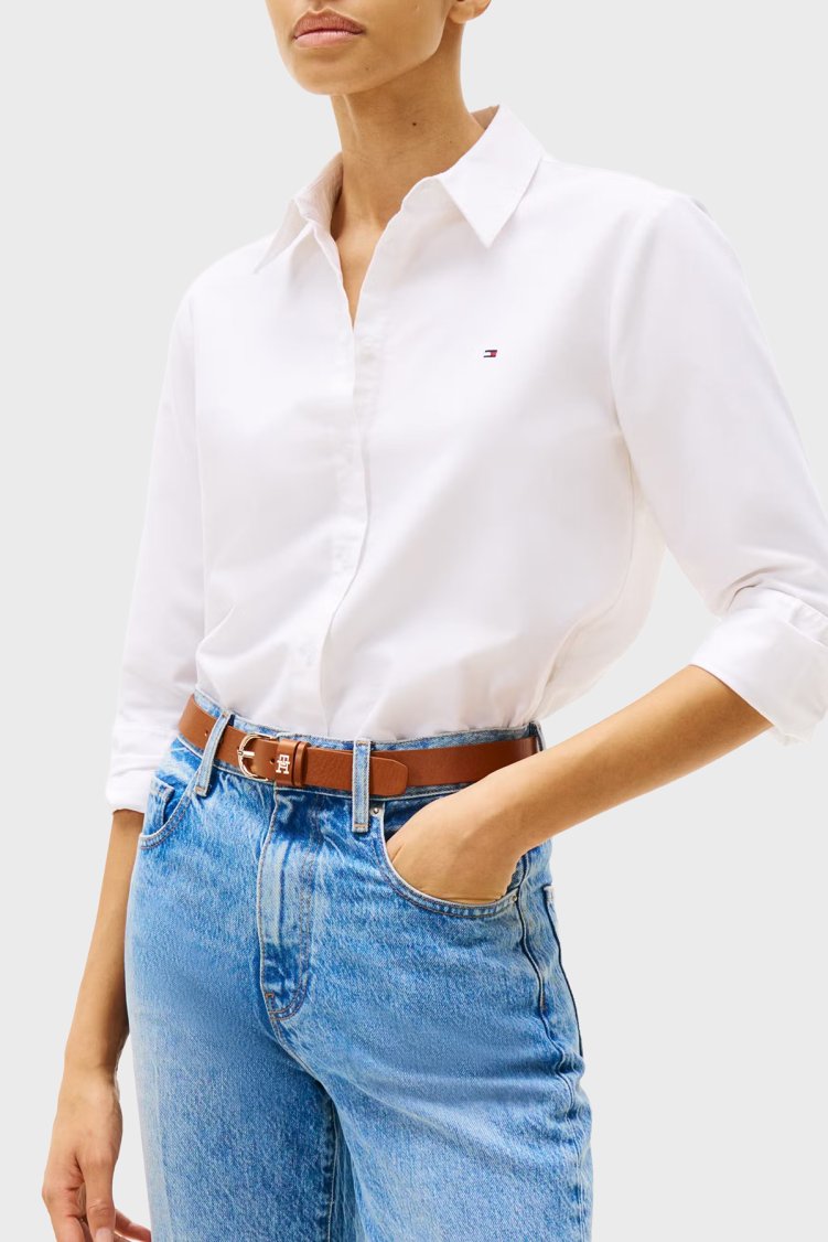 Tommy Hilfiger % 100 Pamuk Relaxed Fit Uzun Kollu Logolu Bayan Gömlek WW0WW46111 YCF BEYAZ - Tommy Hilfiger
