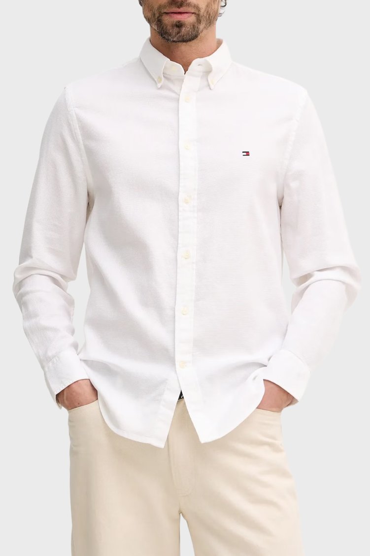 Tommy Hilfiger % 100 Pamuk Slim Fit Klasik Yaka Erkek Gömlek MW0MW41684 YBR BEYAZ - Tommy Hilfiger