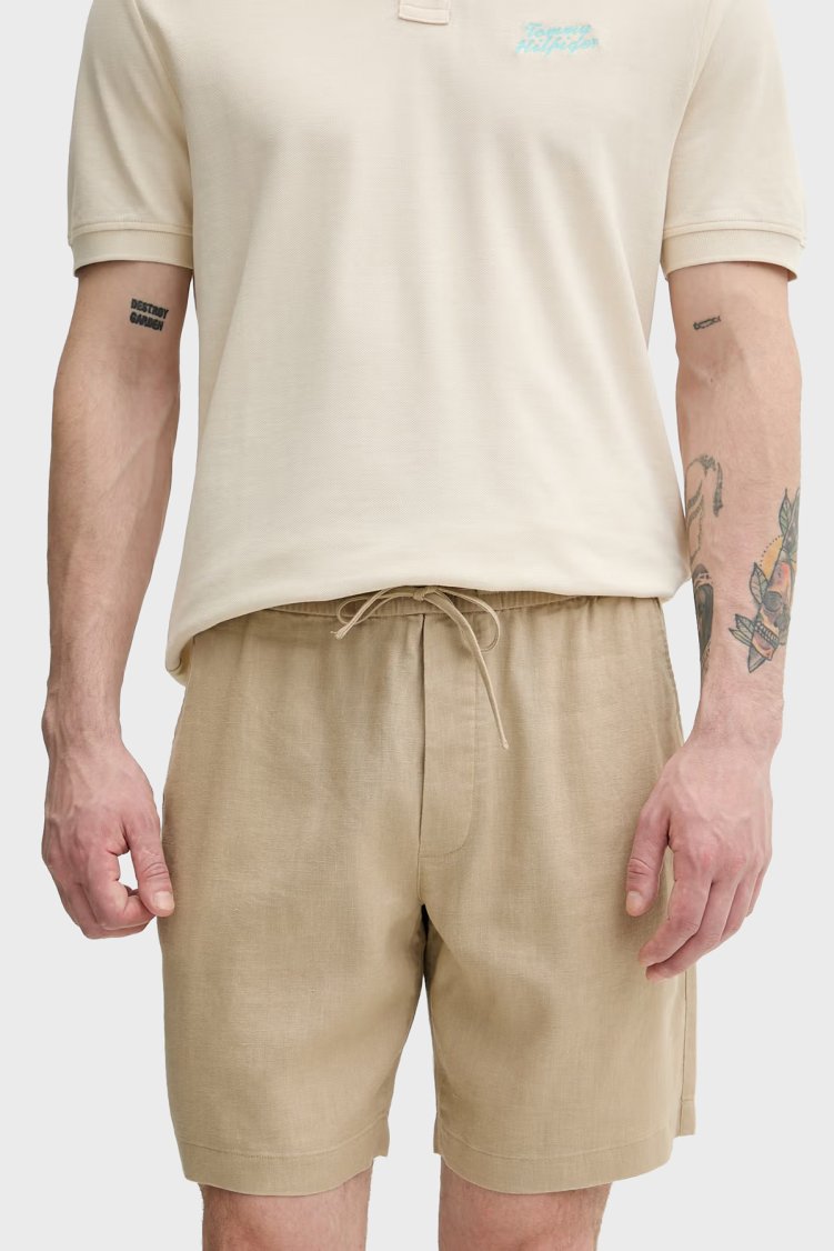 Tommy Hilfiger Bağlamalı Normal Bel Keten Bermuda Erkek Short MW0MW44353 AEG BEJ - Tommy Hilfiger