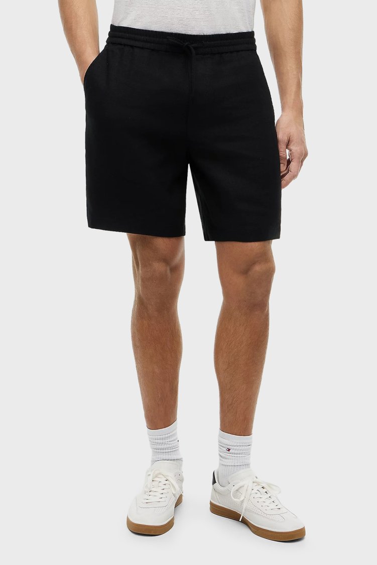 Tommy Hilfiger Bağlamalı Normal Bel Keten Bermuda Erkek Short MW0MW44353 BDS SİYAH - Tommy Hilfiger