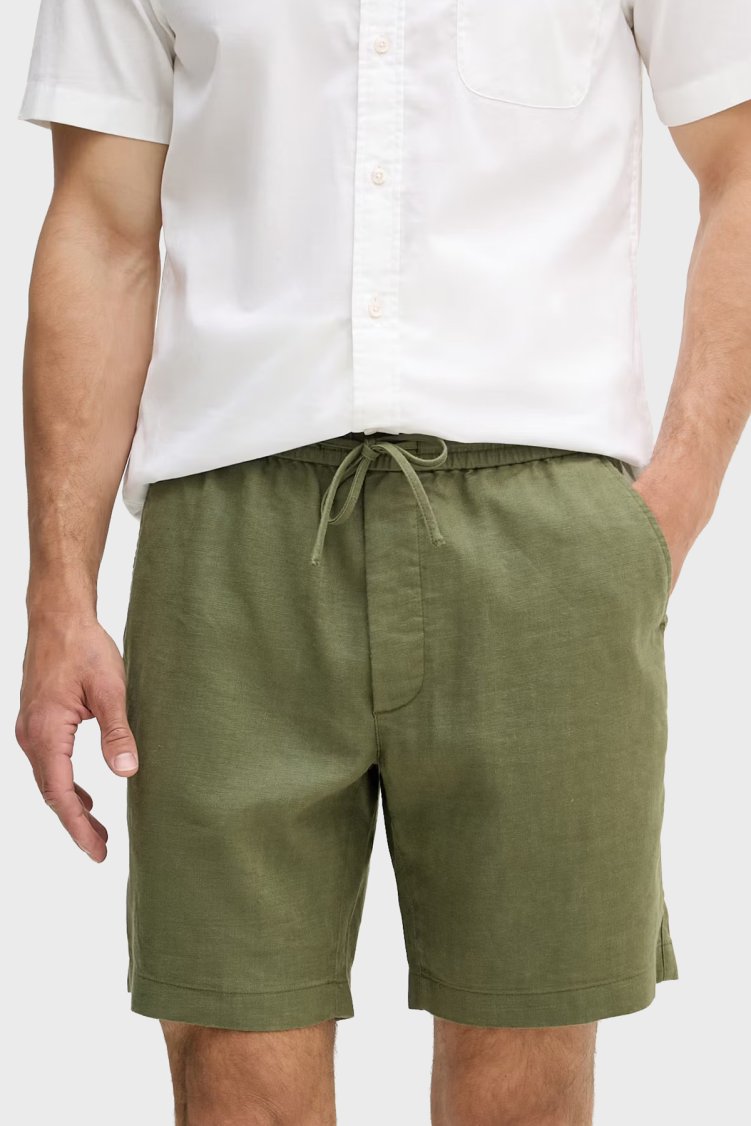 Tommy Hilfiger Bağlamalı Normal Bel Keten Bermuda Erkek Short MW0MW44353 MSX YEŞİL - Tommy Hilfiger
