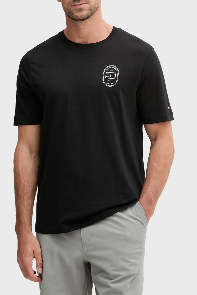 Tommy Hilfiger Baskılı % 100 Pamuk Regular Fit Bisiklet Yaka Erkek T Shirt MW0MW42364 BDS SİYAH - Tommy Hilfiger