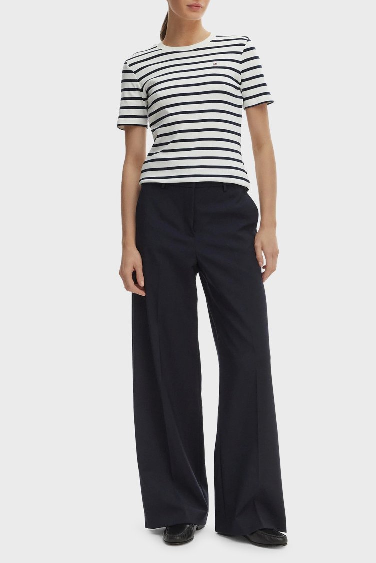 Tommy Hilfiger Çizgili % 100 Pamuk Slim Fit Bisiklet Yaka Kadın T Shirt WW0WW40587 03L BEYAZ-LACİVERT - Tommy Hilfiger (1)