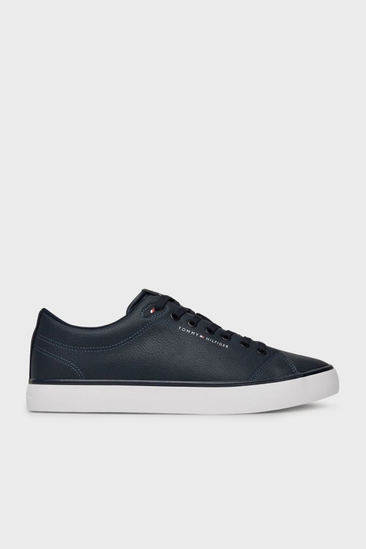 Tommy Hilfiger Deri Karışımlı Logolu Sneaker Erkek Ayakkabı FM0FM05511 DW5 LACİVERT - Tommy Hilfiger