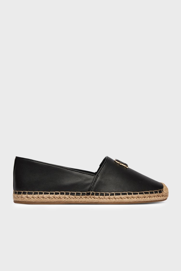 Tommy Hilfiger Deri Logolu Espadril Kadın Ayakkabı FW0FW09246 BDS SİYAH - Tommy Hilfiger