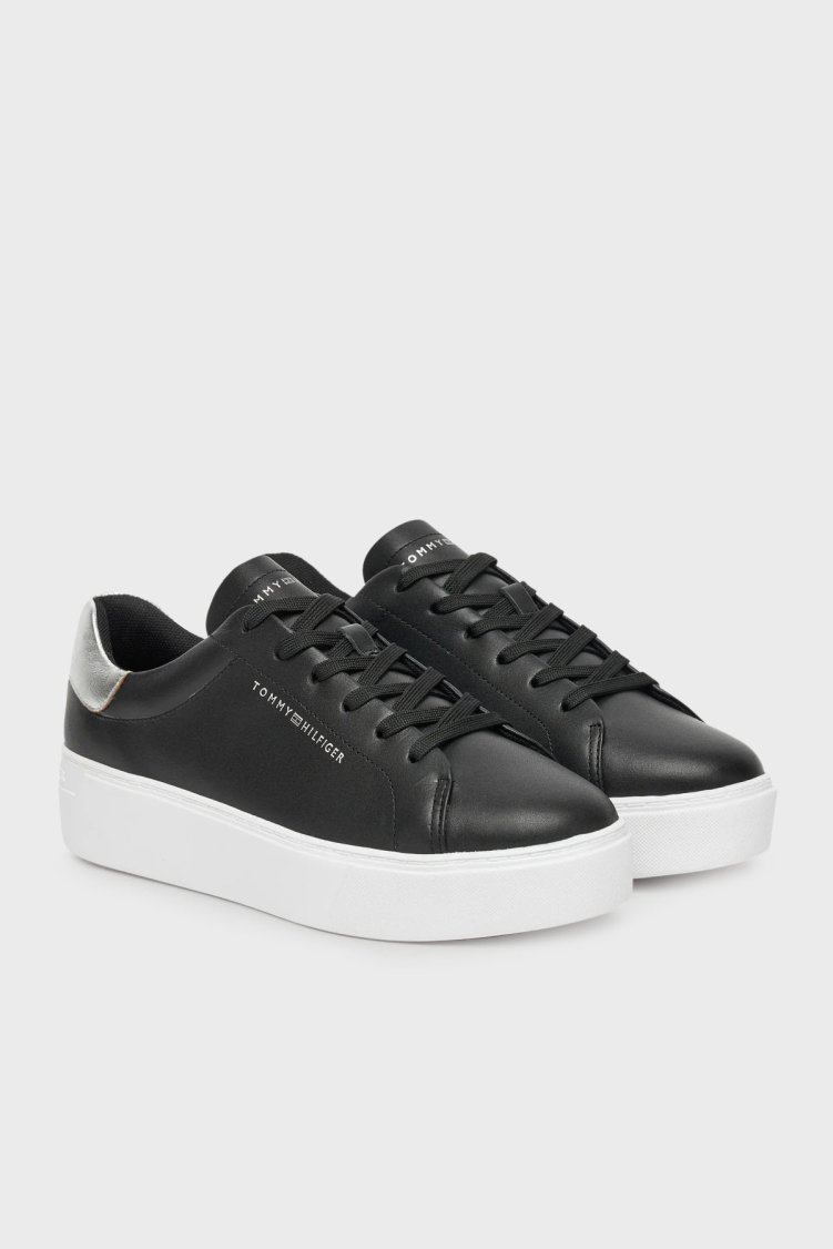 Tommy Hilfiger Deri Logolu Platform Taban Sneaker Kadın Ayakkabı FW0FW08756 BDS SİYAH - Tommy Hilfiger (1)