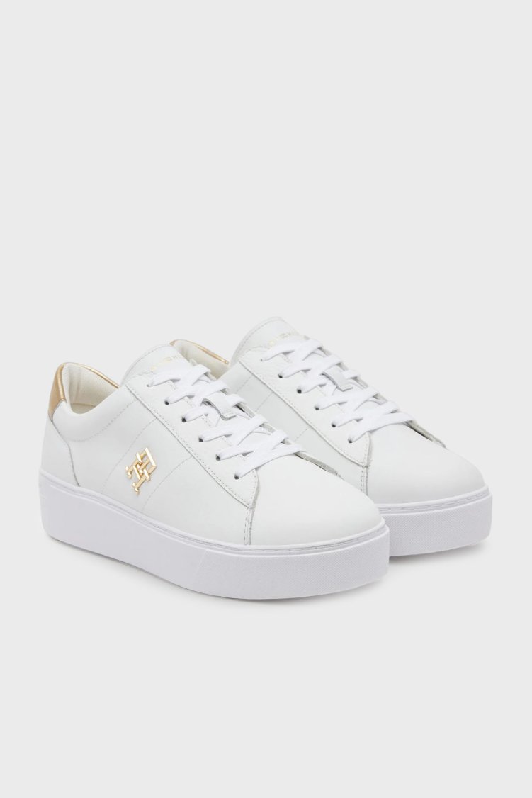 Tommy Hilfiger Deri Logolu Sneaker Kadın Ayakkabı FW0FW08648 YBS BEYAZ - Tommy Hilfiger (1)