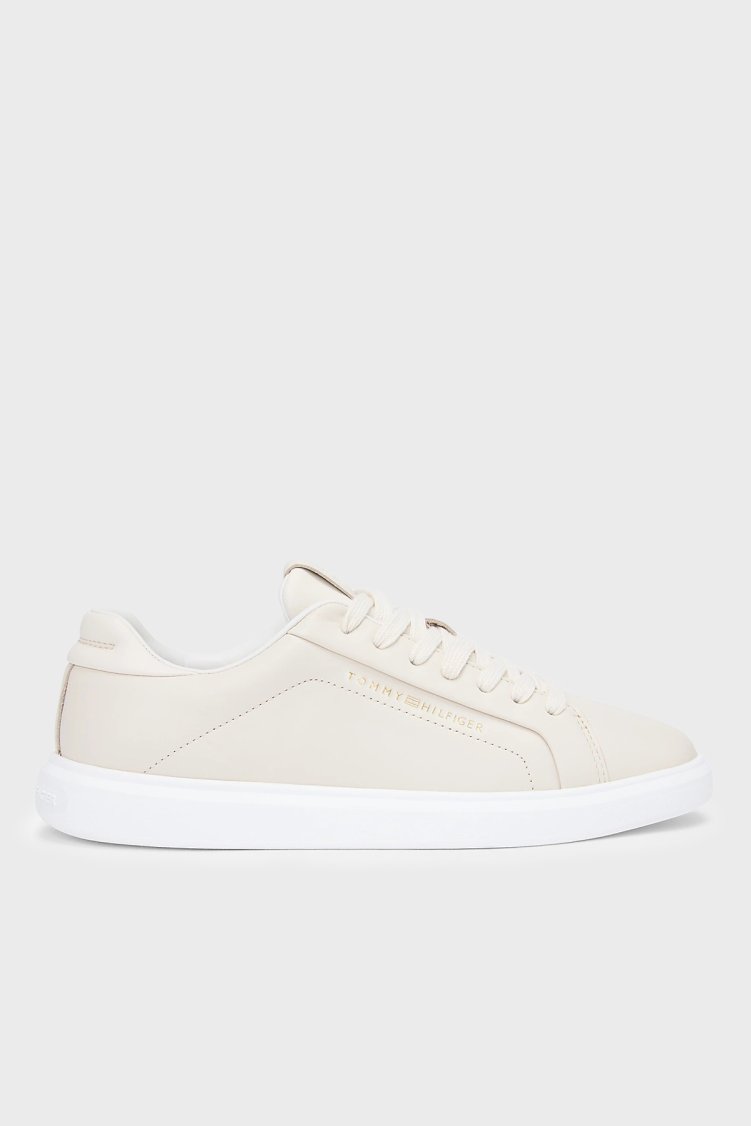 Tommy Hilfiger Deri Logolu Sneaker Kadın Ayakkabı FW0FW08949 AEO BEJ - Tommy Hilfiger