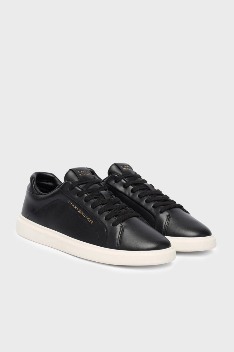 Tommy Hilfiger Deri Logolu Sneaker Kadın Ayakkabı FW0FW08949 BDS SİYAH - Tommy Hilfiger (1)