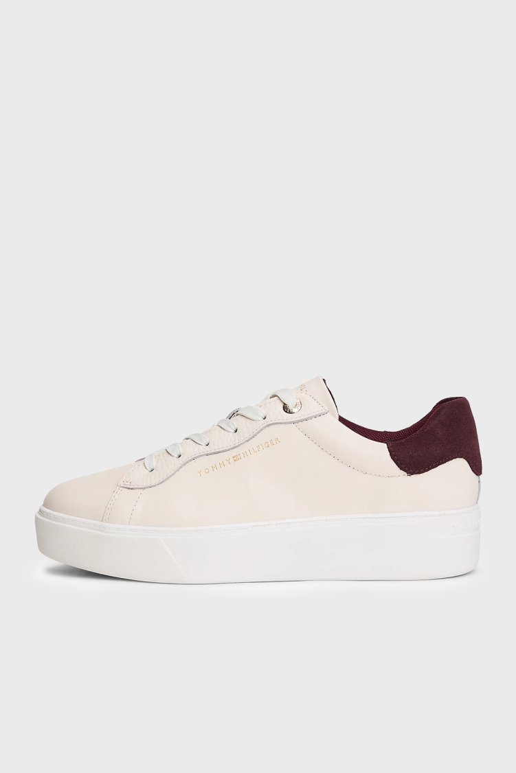 Tommy Hilfiger Deri Logolu Sneaker Kadın Ayakkabı FW0FW09021 0F5 BEJ - Tommy Hilfiger (1)