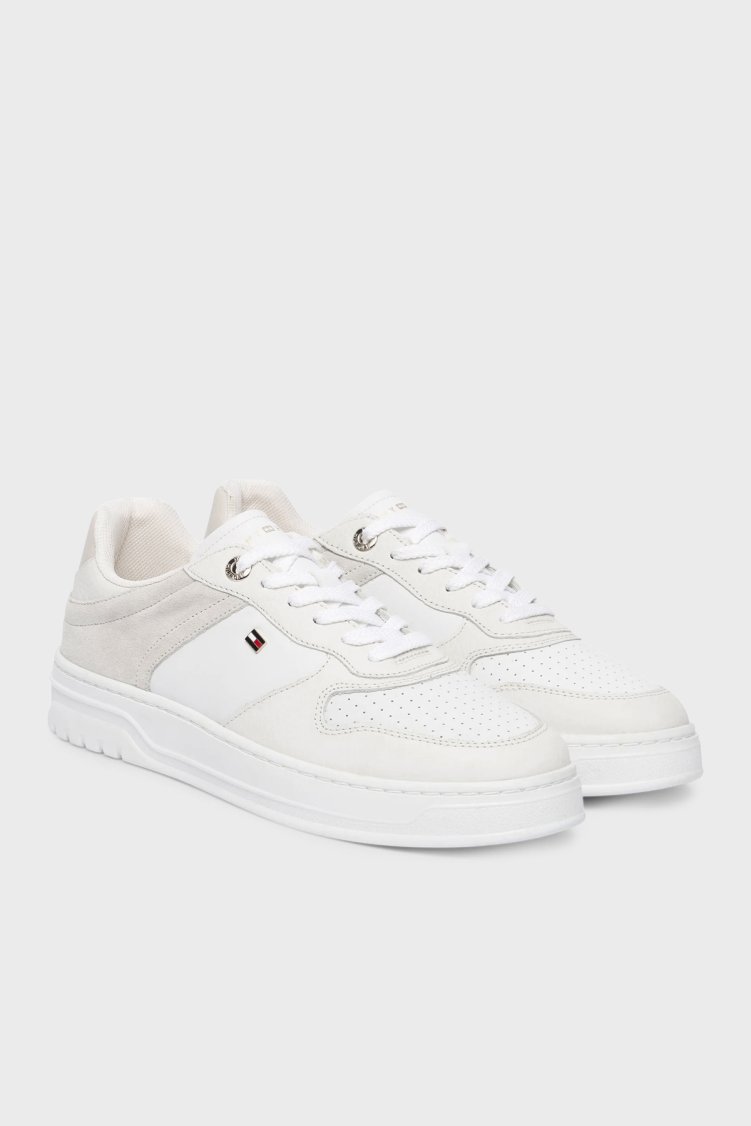 Tommy Hilfiger Deri Logolu Sneaker Kadın Ayakkabı FW0FW09024 0LA BEYAZ-AÇIK GRİ - Tommy Hilfiger (1)