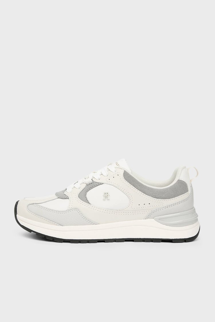 Tommy Hilfiger Deri Logolu Sneaker Kadın Ayakkabı FW0FW09034 0F6 KREM-GRİ - Tommy Hilfiger (1)