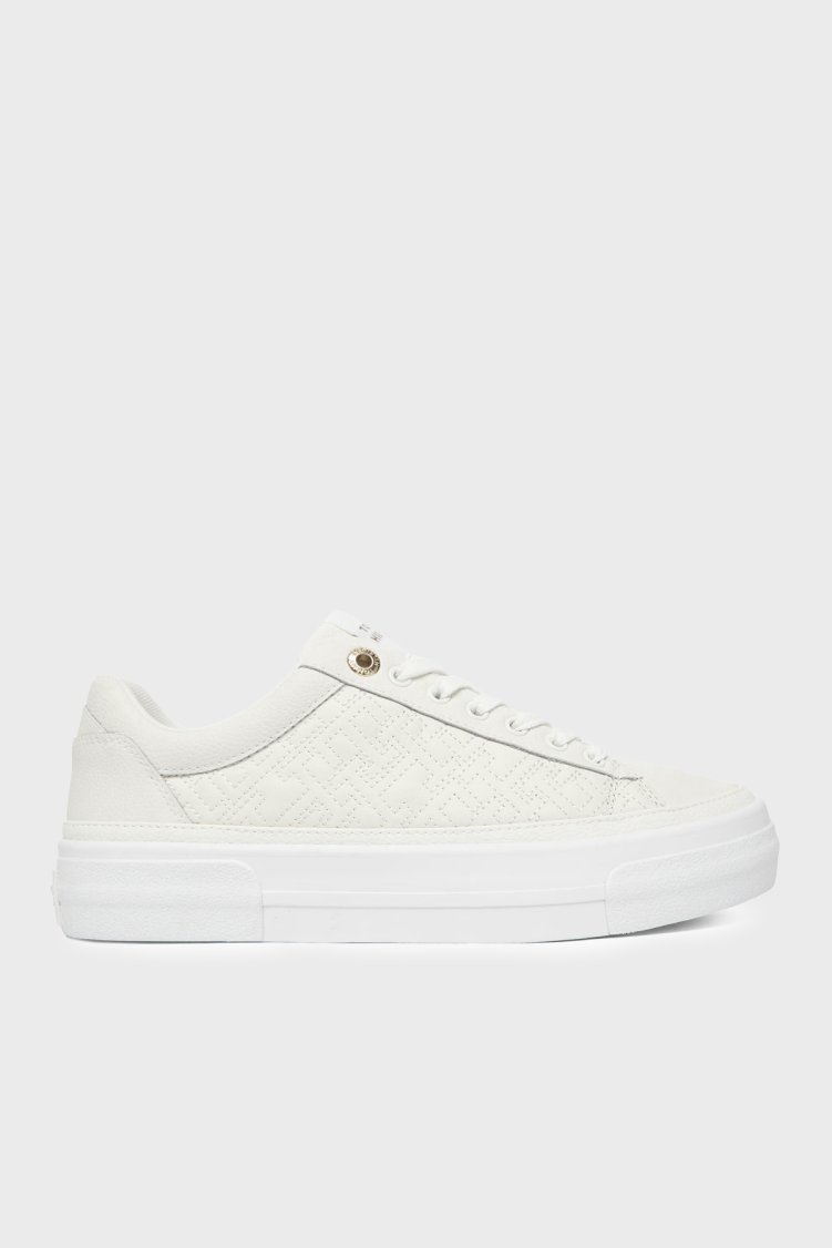 Tommy Hilfiger Deri Logolu Sneaker Kadın Ayakkabı FW0FW09265 YBL BEYAZ - Tommy Hilfiger