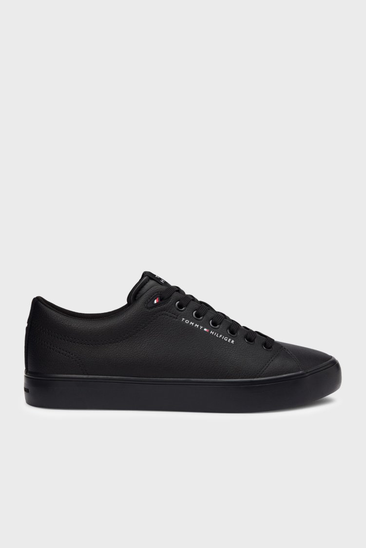 Tommy Hilfiger Deri Logolu Sneaker Erkek Ayakkabı FM0FM05511 00Z SİYAH - Tommy Hilfiger