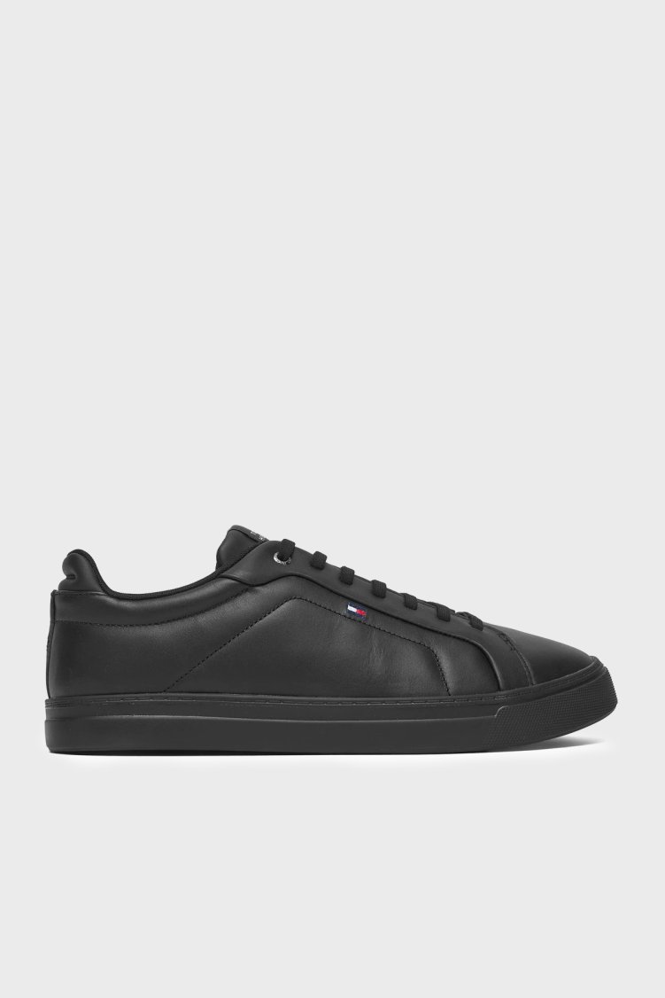 Tommy Hilfiger Deri Logolu Sneaker Erkek Ayakkabı FM0FM05678 BDS SİYAH - Tommy Hilfiger