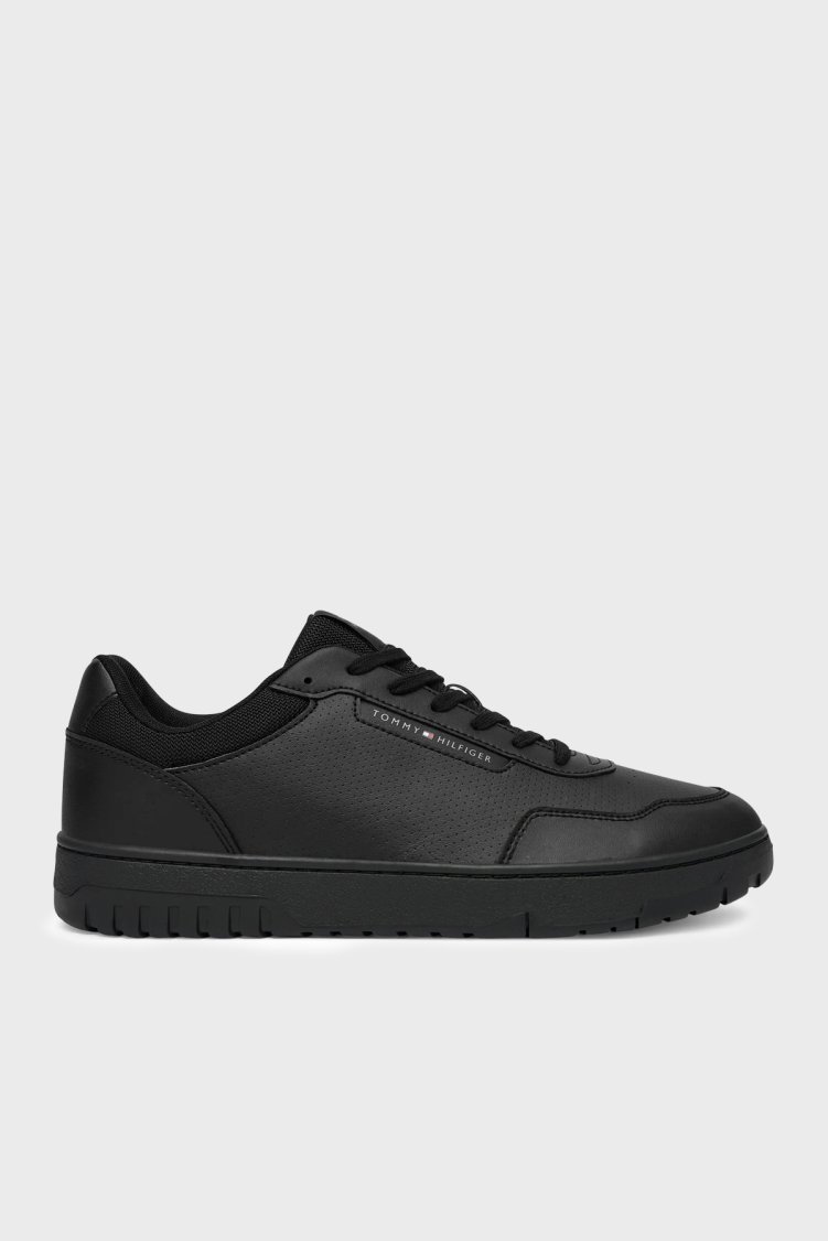 Tommy Hilfiger Deri Logolu Sneaker Erkek Ayakkabı FM0FM05713 BDS SİYAH - Tommy Hilfiger