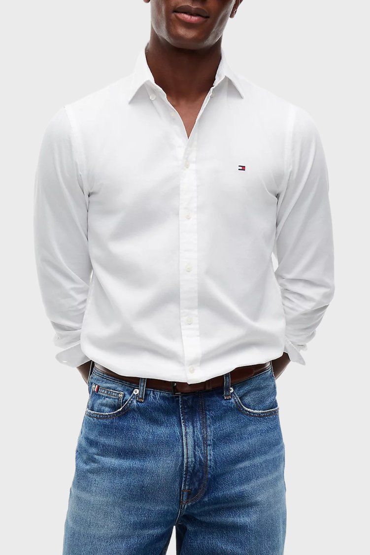 Tommy Hilfiger Erkek Gömlek MW0MW44570 YBR Beyaz - Tommy Hilfiger