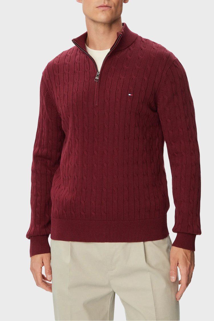 Tommy Hilfiger Erkek Kazak MW0MW36532 VLP Bordo - Tommy Hilfiger