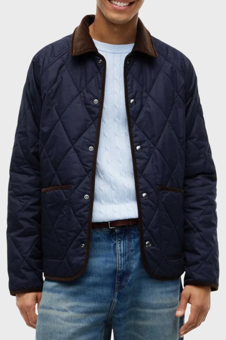 Tommy Hilfiger Kapitone Desenli Logolu Klasik Yaka Erkek Mont MW0MW45195 DW5 Lacivert - Tommy Hilfiger