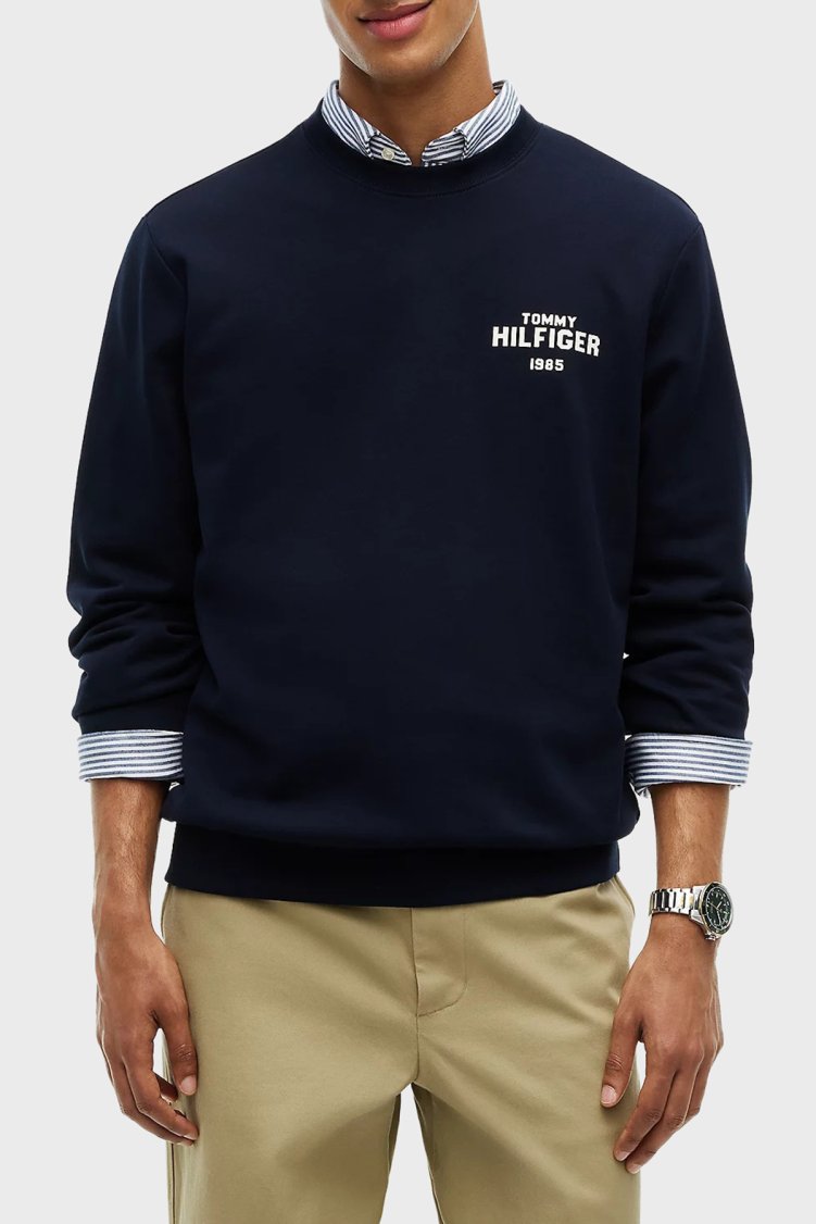 Tommy Hilfiger Erkek Sweat MW0MW44938 DW5 Lacivert - Tommy Hilfiger