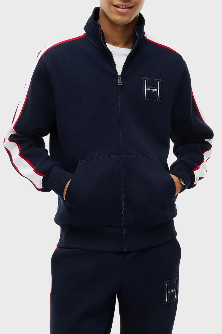 Tommy Hilfiger Pamuk Karışımlı Örme Regular Fit Dik Yaka Erkek Sweat MW0MW44957 DW5 Lacivert - Tommy Hilfiger