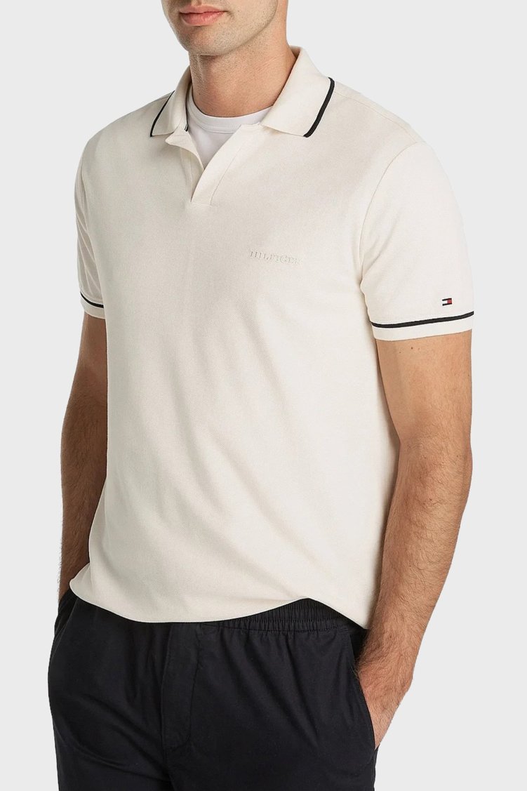 Tommy Hilfiger Esnek Pamuklu Logolu Regular Fit Düğmeli Erkek Polo Yaka T Shirt MW0MW39180 Z00 AÇIK BEJ - Tommy Hilfiger