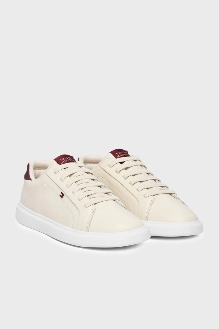Tommy Hilfiger Hakiki Deri Logolu Sneaker Kadın Ayakkabı FW0FW08948 0F5 BEJ - Tommy Hilfiger (1)