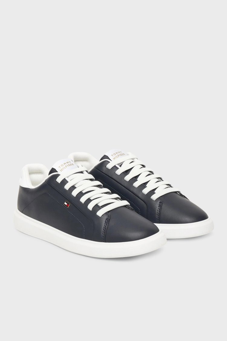 Tommy Hilfiger Hakiki Deri Logolu Sneaker Kadın Ayakkabı FW0FW08948 0G0 LACİVERT - Tommy Hilfiger (1)
