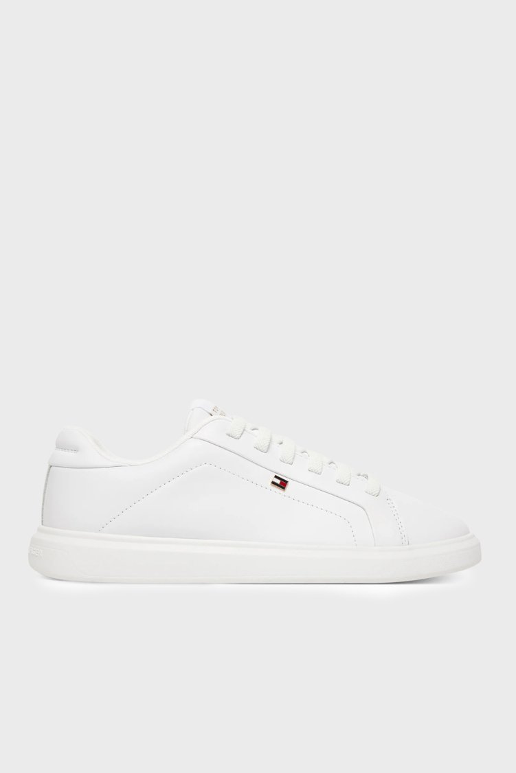 Tommy Hilfiger Hakiki Deri Logolu Sneaker Kadın Ayakkabı FW0FW08948 YBS BEYAZ - Tommy Hilfiger