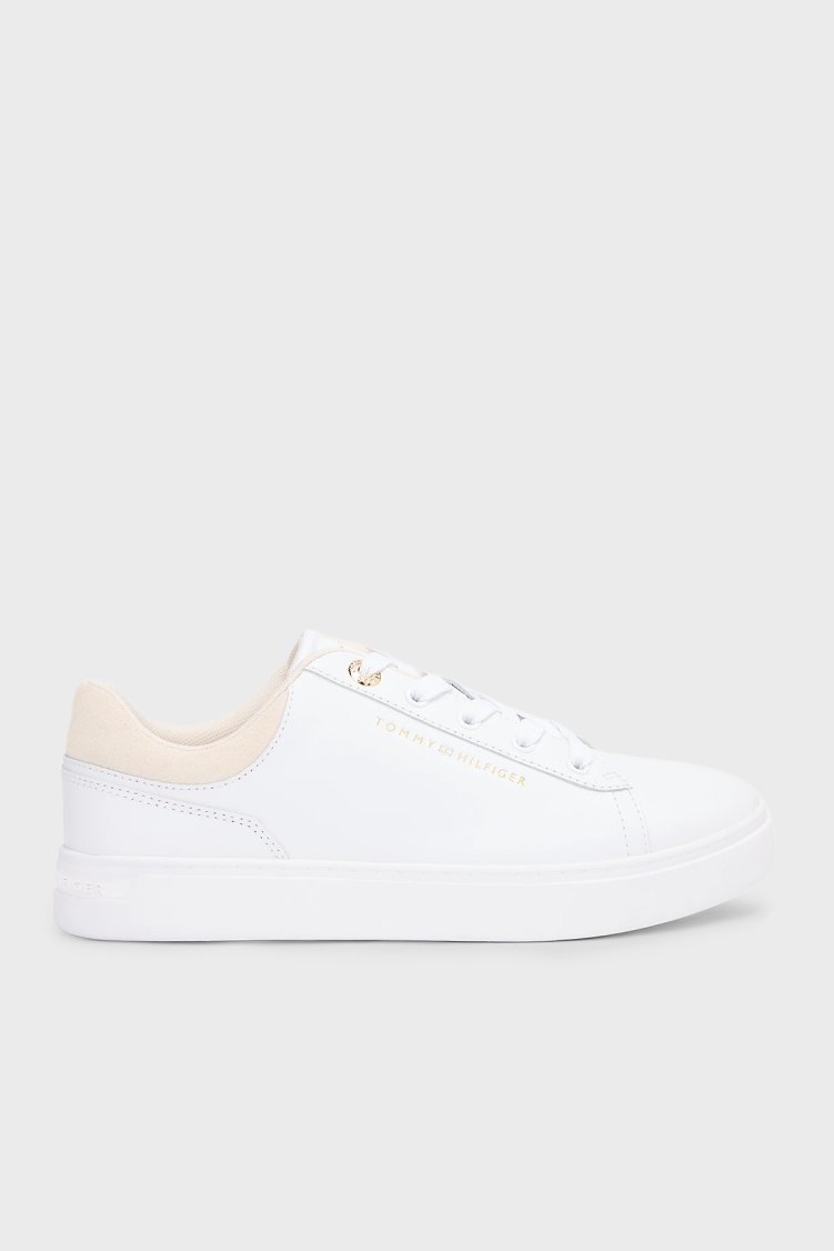 Tommy Hilfiger Hakiki Deri Logolu Sneaker Kadın Ayakkabı FW0FW09020 0K4 BEYAZ - Tommy Hilfiger