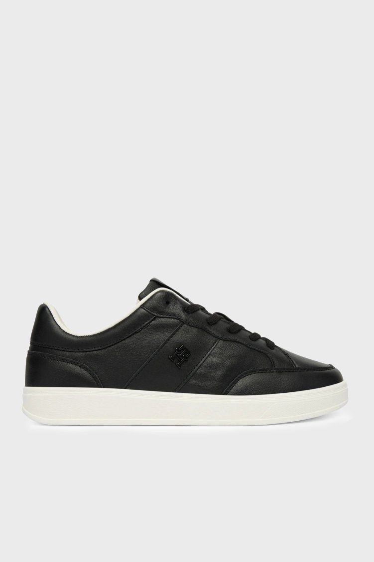 Tommy Hilfiger Hakiki Deri Logolu Sneaker Kadın Ayakkabı FW0FW09028 BDS SİYAH - Tommy Hilfiger