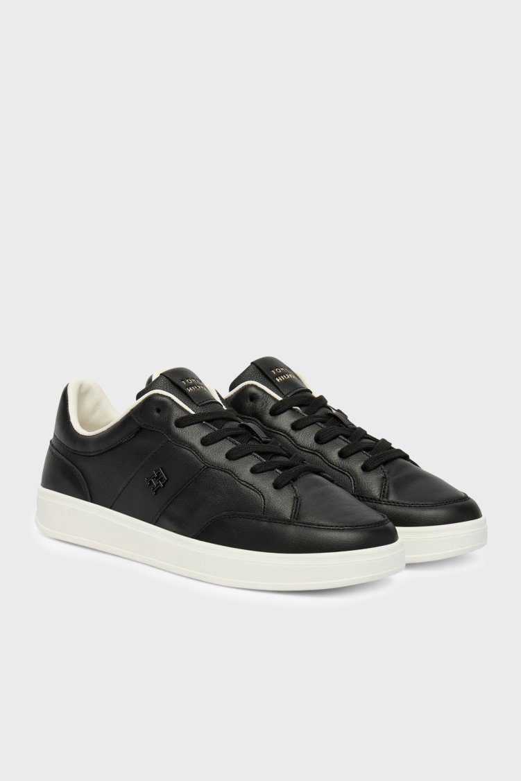 Tommy Hilfiger Hakiki Deri Logolu Sneaker Kadın Ayakkabı FW0FW09028 BDS SİYAH - Tommy Hilfiger (1)