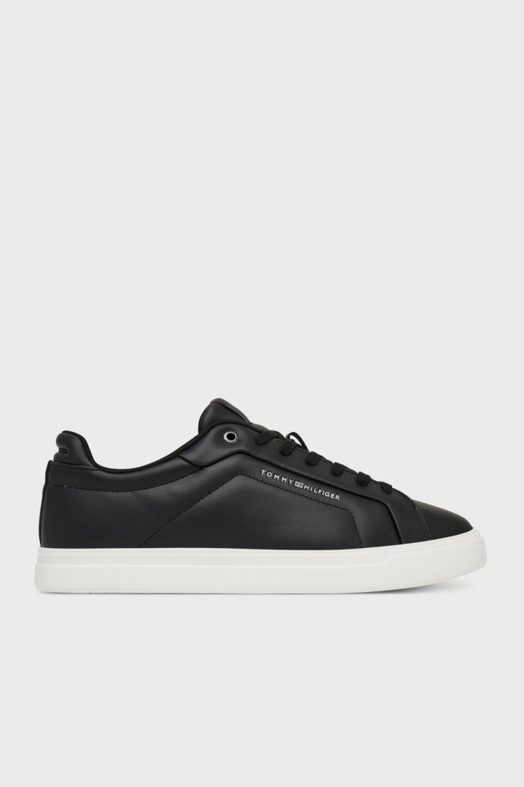 Tommy Hilfiger Hakiki Deri Logolu Sneaker Erkek Ayakkabı FM0FM05837 BDS SİYAH - Tommy Hilfiger