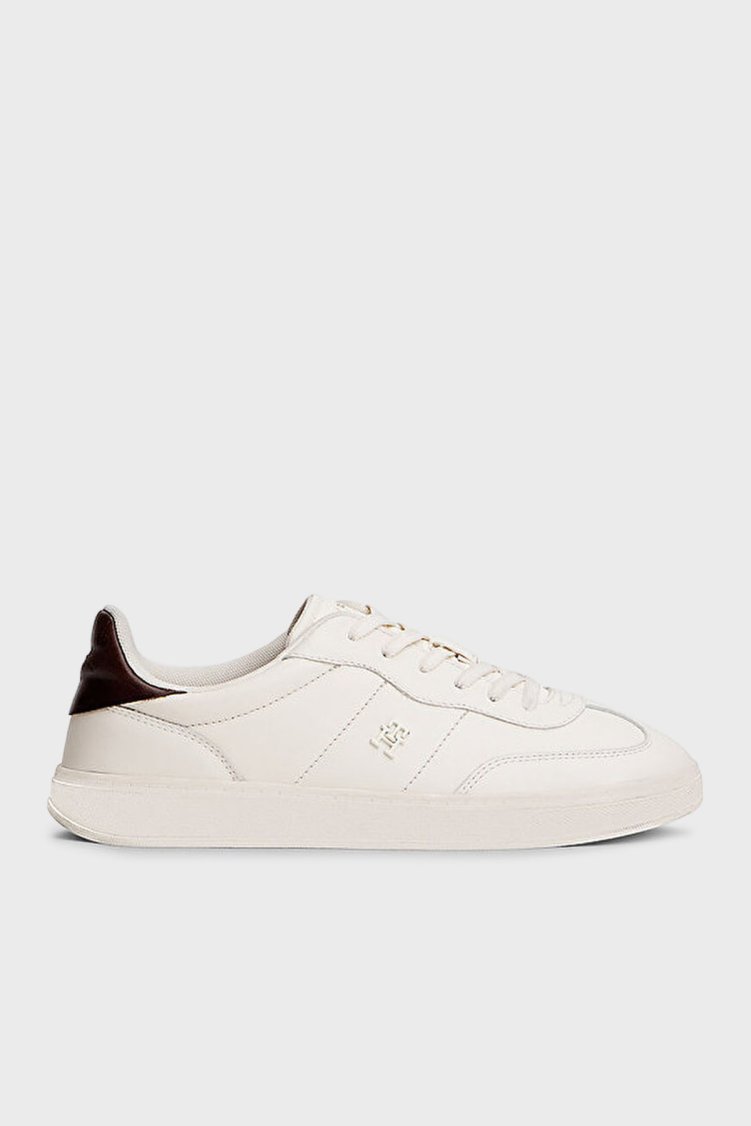 Tommy Hilfiger Hakki Deri Bağcıklı Sneaker Kadın Ayakkabı FW0FW08823 YBH BEYAZ - Tommy Hilfiger