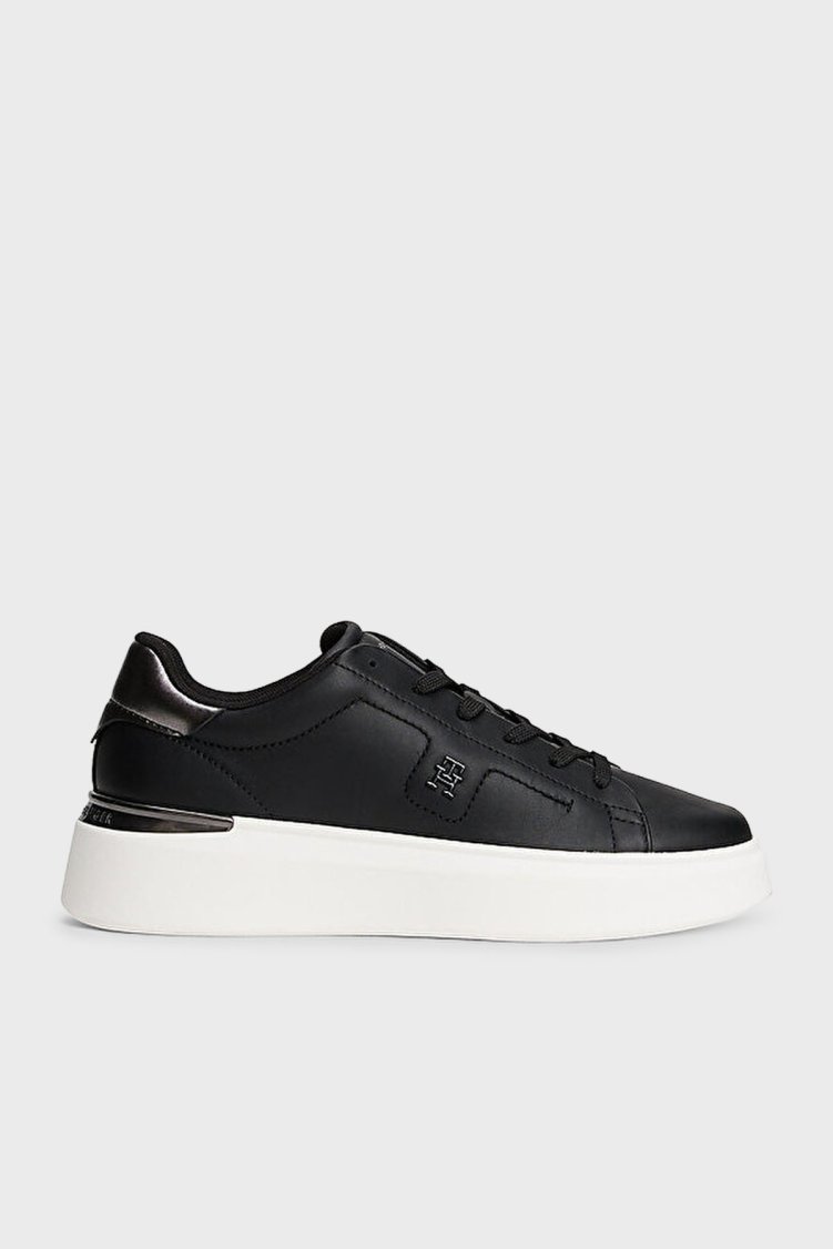 Tommy Hilfiger Kalın Tabanlı Deri Sneaker Kadın Ayakkabı FW0FW08817 BDS SİYAH - Tommy Hilfiger