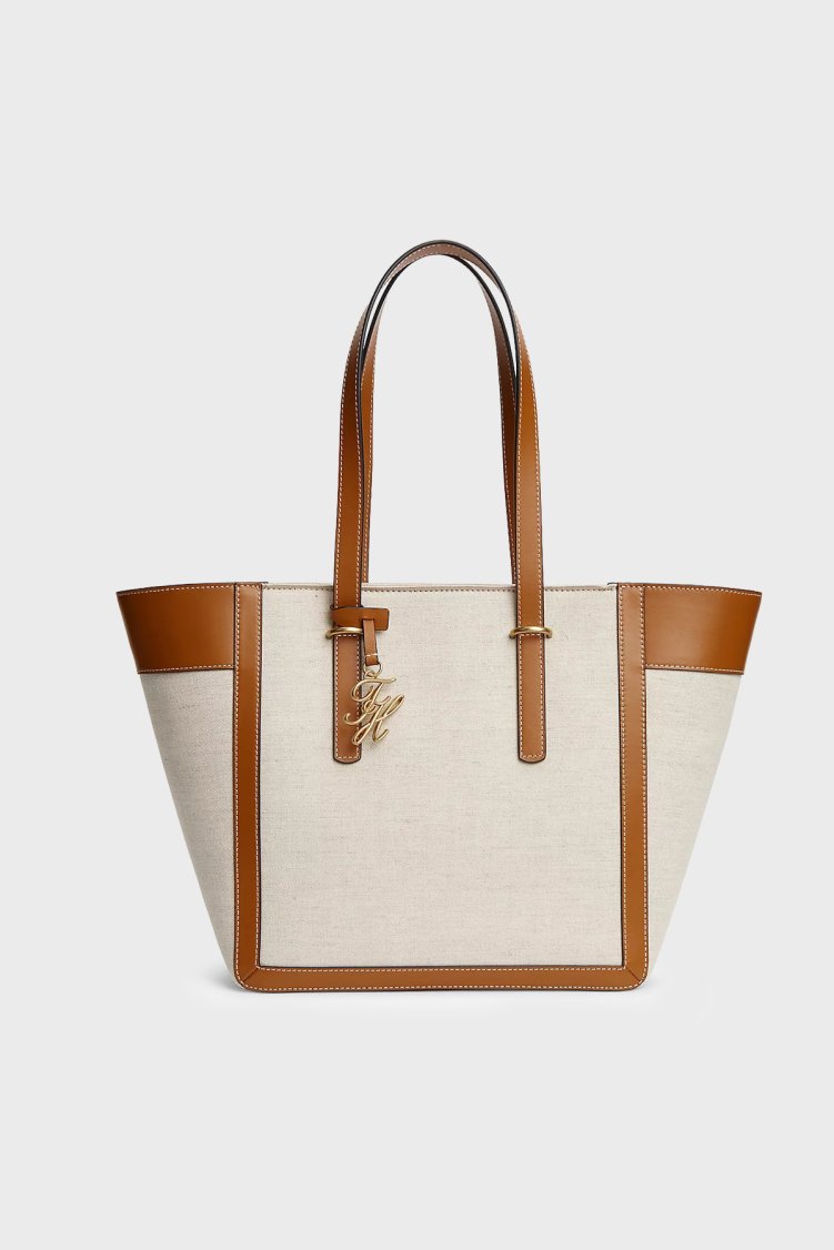 Tommy Hilfiger Keten Karışımlı Omuz Askılı Kanvas Kadın Çanta AW0AW18829 GB8 Bej - Tommy Hilfiger