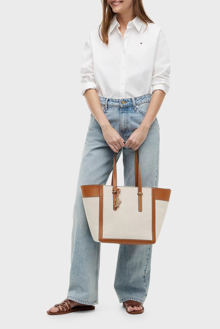 Tommy Hilfiger Keten Karışımlı Omuz Askılı Kanvas Kadın Çanta AW0AW18829 GB8 Bej - Tommy Hilfiger (1)