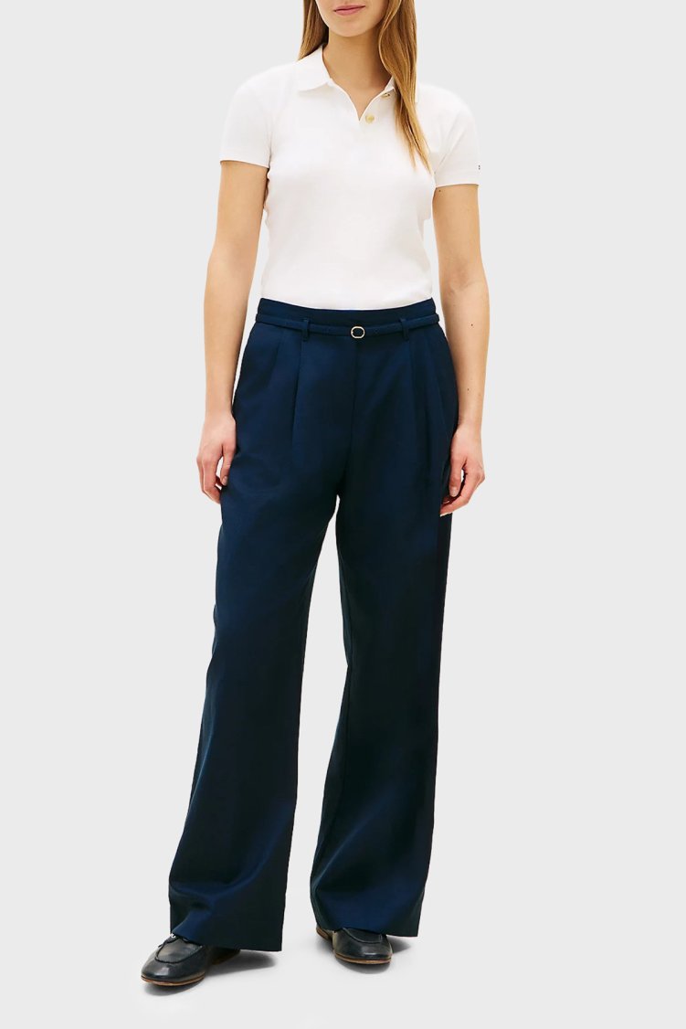 Tommy Hilfiger Keten Karışımlı Wide Leg Fit Yüksek Bel Kadın Pantolon WW0WW48884 C1G LACİVERT - Tommy Hilfiger (1)