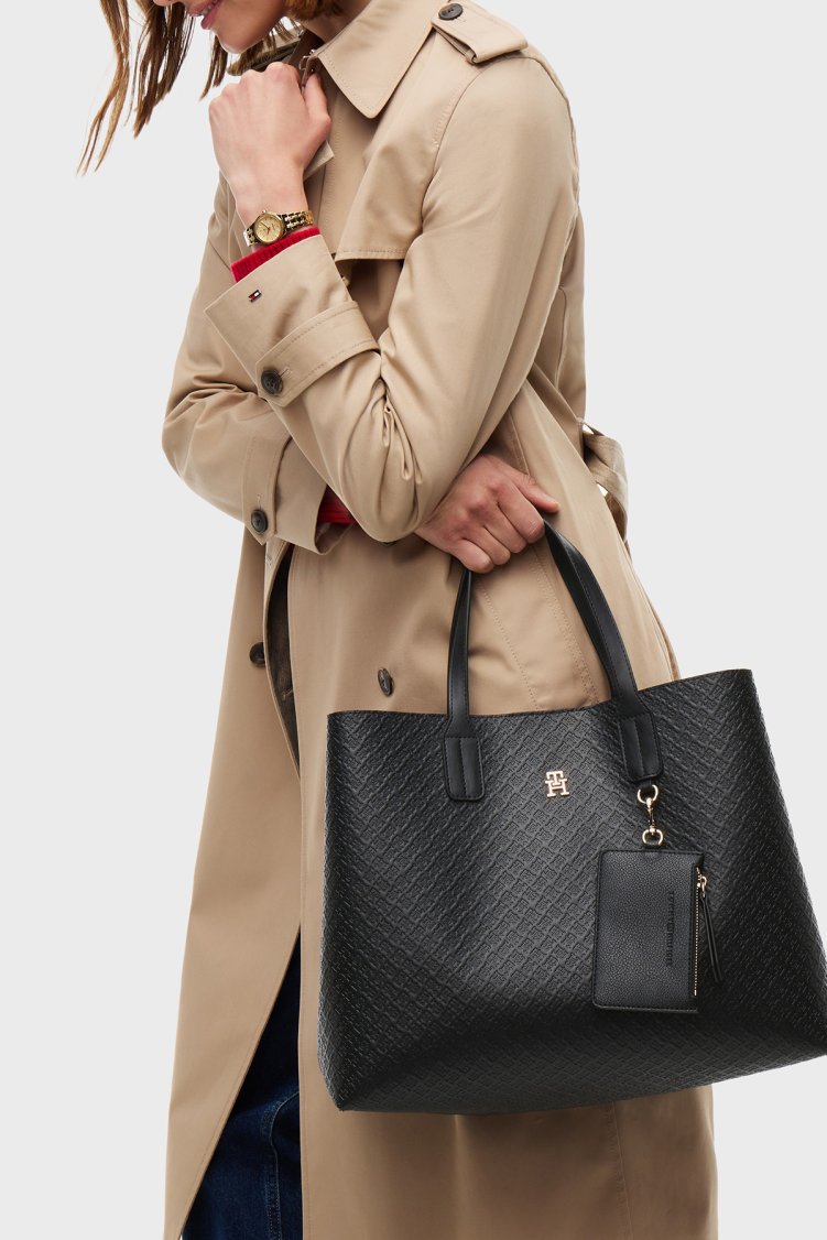 Tommy Hilfiger Logo Desenli Çıkarılabilir Askılı Kadın Çanta AW0AW18923 BDS Siyah - Tommy Hilfiger (1)
