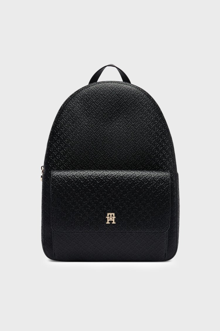 Tommy Hilfiger Logo Monogramlı Ayarlanabilir Askılı Kadın Sırt Çantası AW0AW19284 BDS Siyah - Tommy Hilfiger