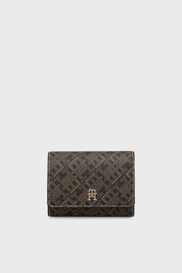 Tommy Hilfiger Logo Monogramlı Fermuarlı Kadın Cüzdan AW0AW18998 0GJ Siyah - Tommy Hilfiger
