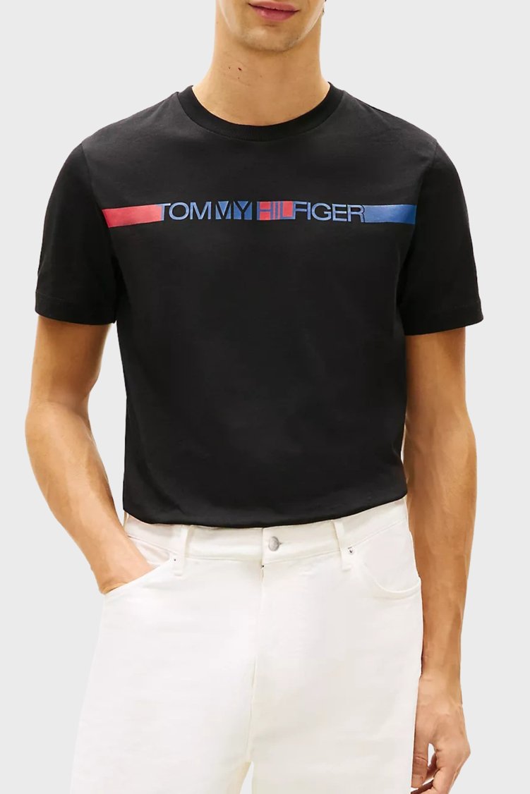 Tommy Hilfiger Logolu % 100 Pamuk Bisiklet Yaka Erkek T Shirt MW0MW42368 BDS SİYAH - Tommy Hilfiger